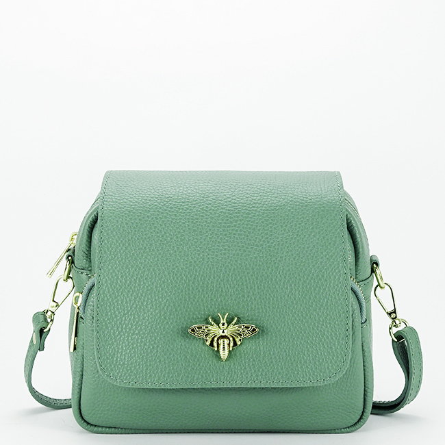 Geanta din piele naturala cu accesoriu albina B-1502 122, Verde menta Verde