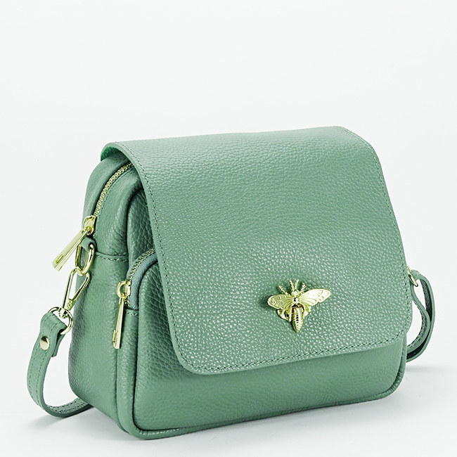 Geanta din piele naturala cu accesoriu albina B-1502 122, Verde menta Verde