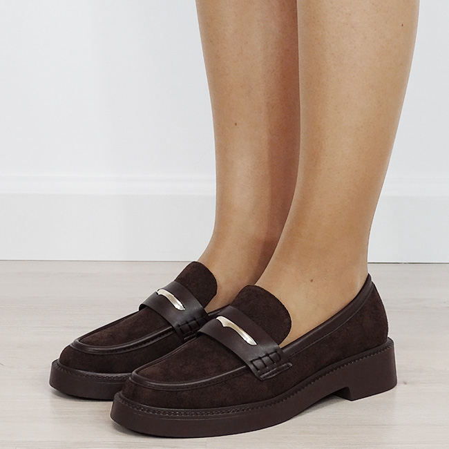 Mocasini maro ciocolata cu detaliu auriu B-1535 03 [1]