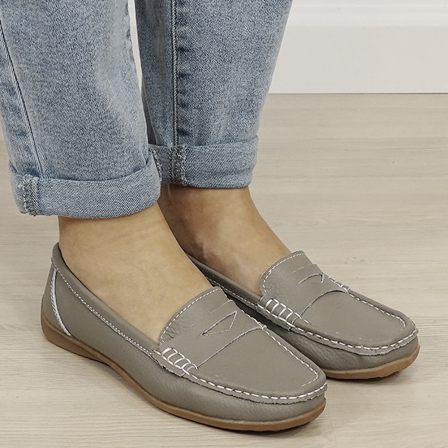 Mocasini gri din piele naturala B-5128 M4 [5]