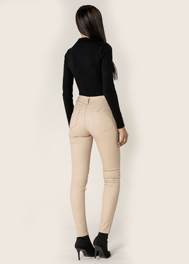 Pantaloni skinny din piele ecologica Bej B-LC001-2 M9 [3]