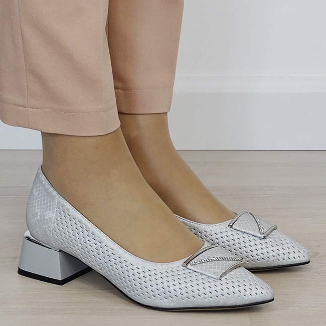 Pantofi argintii comozi din piele naturala B-BY6935-1 03 [5]