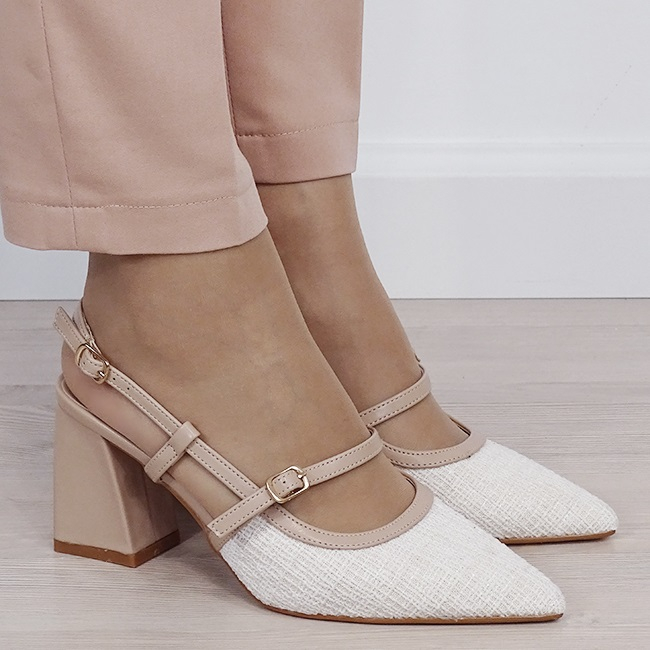 Pantofi bej cu model impletit B-H8-1095 01 [5]