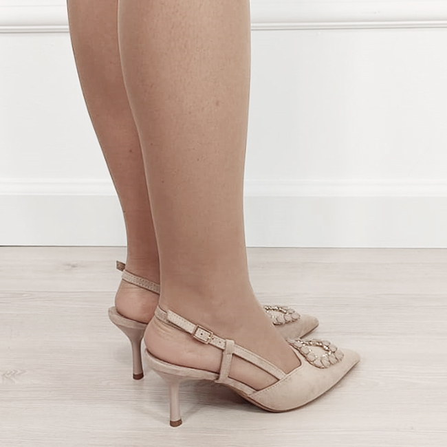 Pantofi maro deschis eleganti cu brosa B-1890 03 [5]