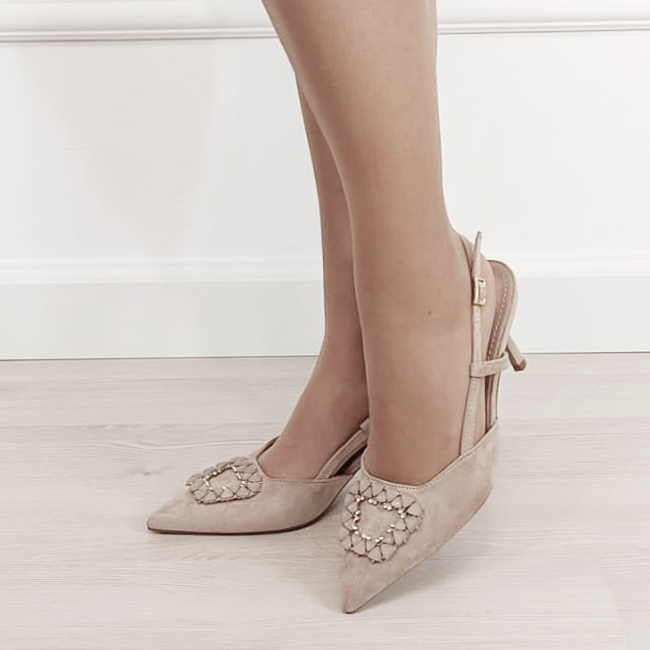 Pantofi maro deschis eleganti cu brosa B-1890 03 [2]