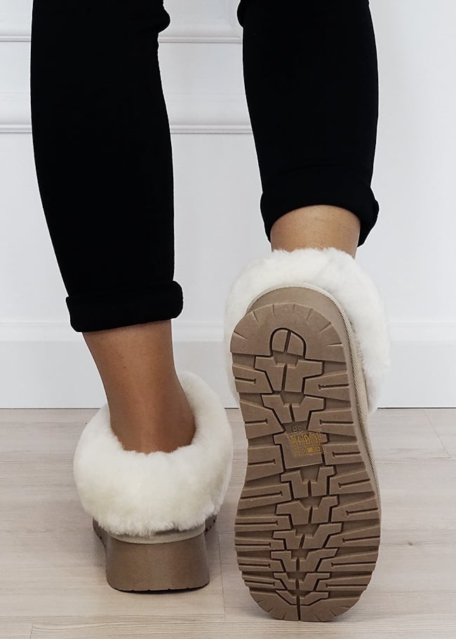 Papuci imblaniti bej din piele naturala B-W5818 116 [6]