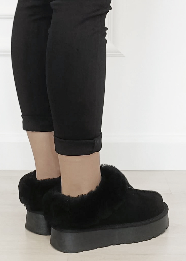 Papuci imblaniti negri din piele naturala B-W5818 116 [4]