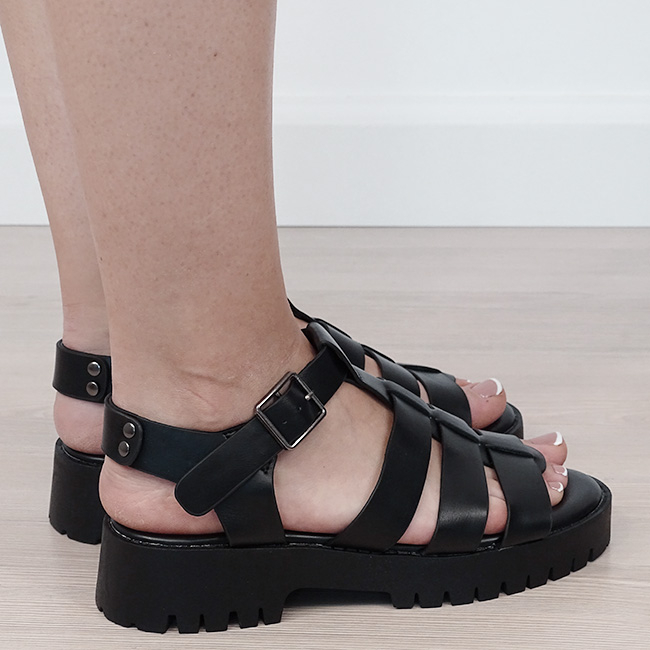 Sandale negre cu talpa groasa B-5884 128 [4]