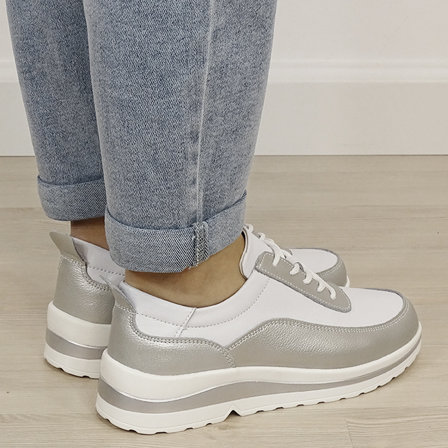 Sneakers albi/argintii din piele naturala B-5090 M6 [4]