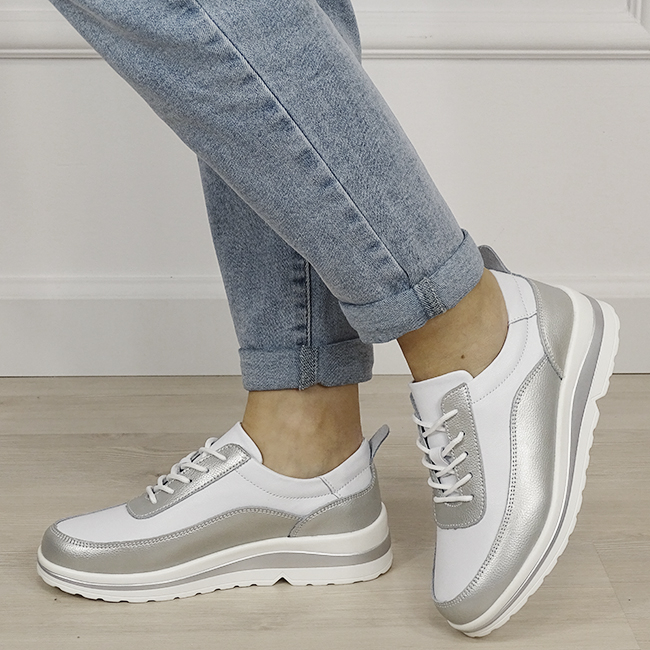 Sneakers albi/argintii din piele naturala B-5090 M6 [1]