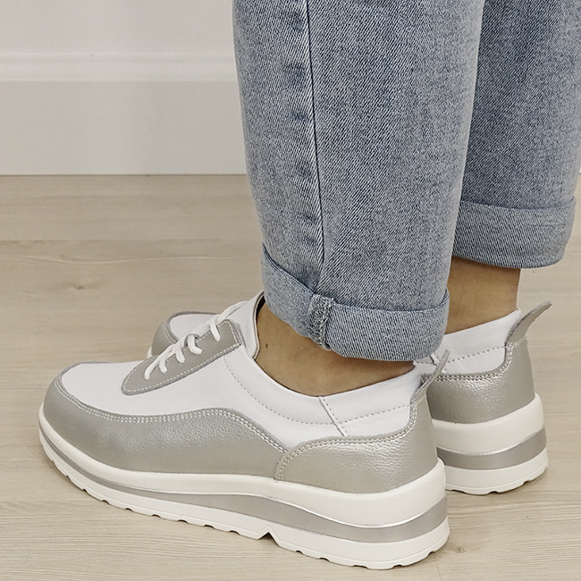 Sneakers albi/argintii din piele naturala B-5090 M6 [2]