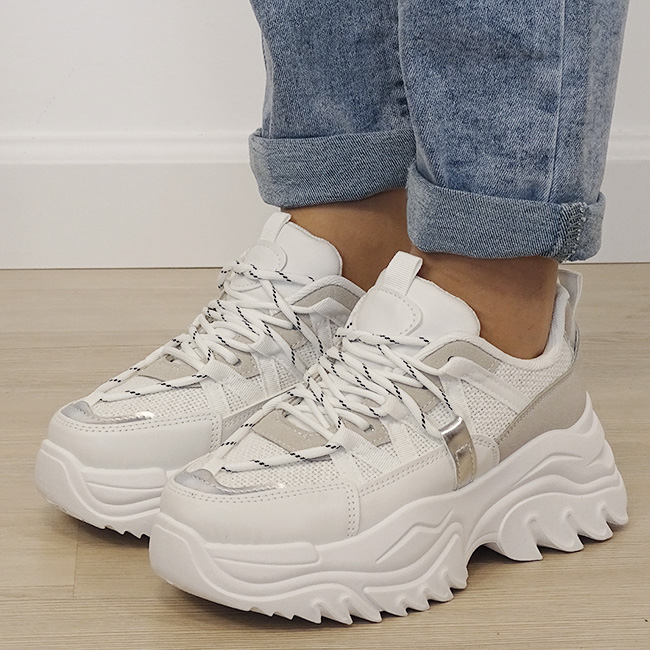 Sneakers albi cu talpa groasa B-DKB9201 M4 [2]