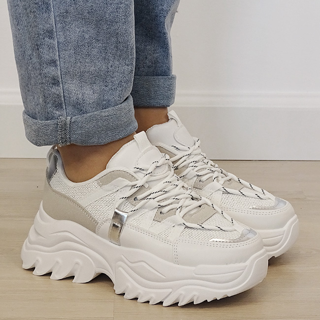 Sneakers albi cu talpa groasa B-DKB9201 M4 [5]