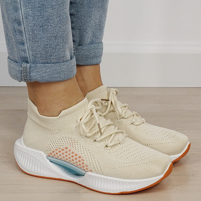 Sneakers bej tip soseta cu platforma B-7561 M4 [5]