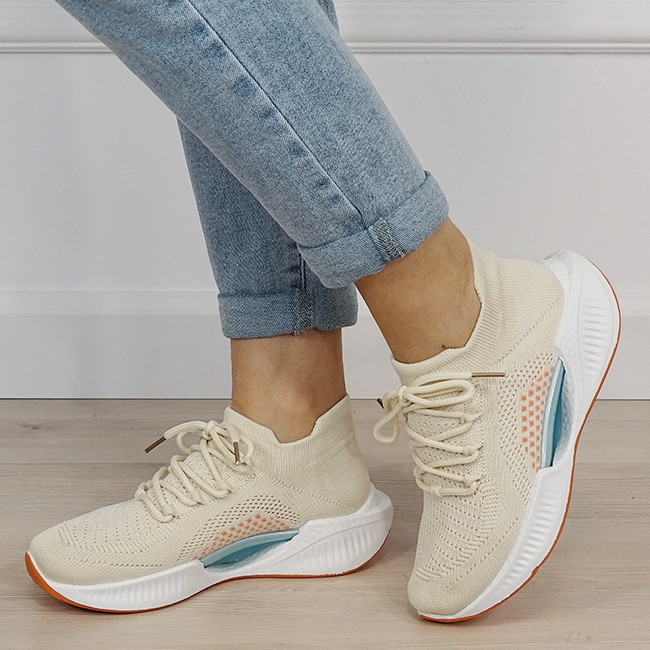 Sneakers bej tip soseta cu platforma B-7561 M4 [1]