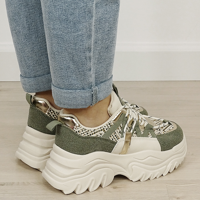 Sneakers bej/verde cu talpa groasa B-DKB9201 M4 [4]