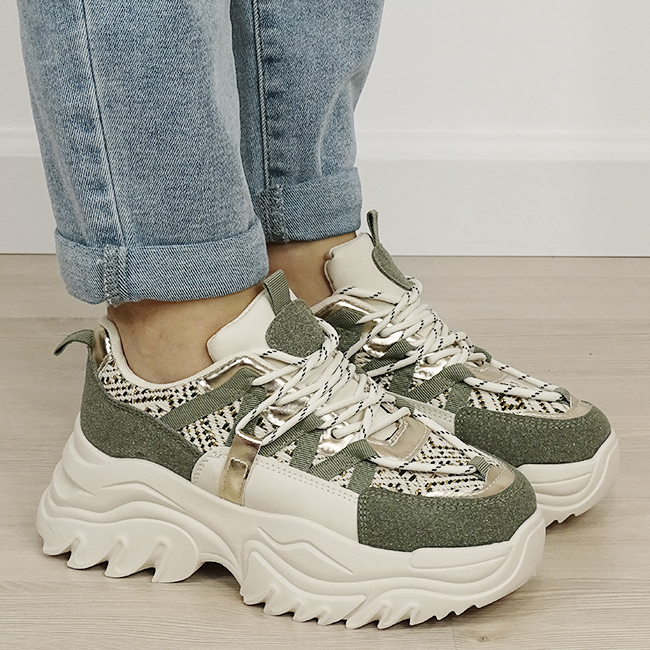 Sneakers bej/verde cu talpa groasa B-DKB9201 M4 [5]