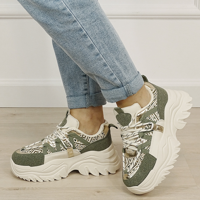 Sneakers bej/verde cu talpa groasa B-DKB9201 M4 [1]