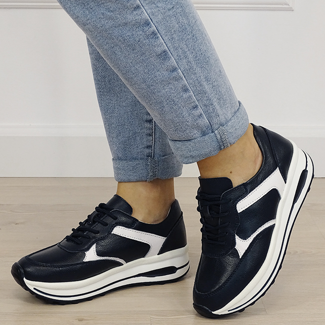 Sneakers bleumarin din piele naturala B-5091 M6 [1]