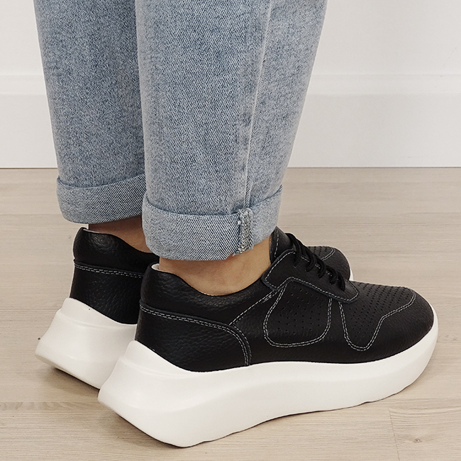 Sneakers negri piele naturala B-5076 M4 [4]