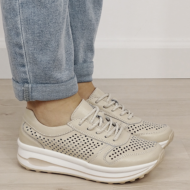 Sneakers piele naturala bej, perforat, B-9005 M4 [5]