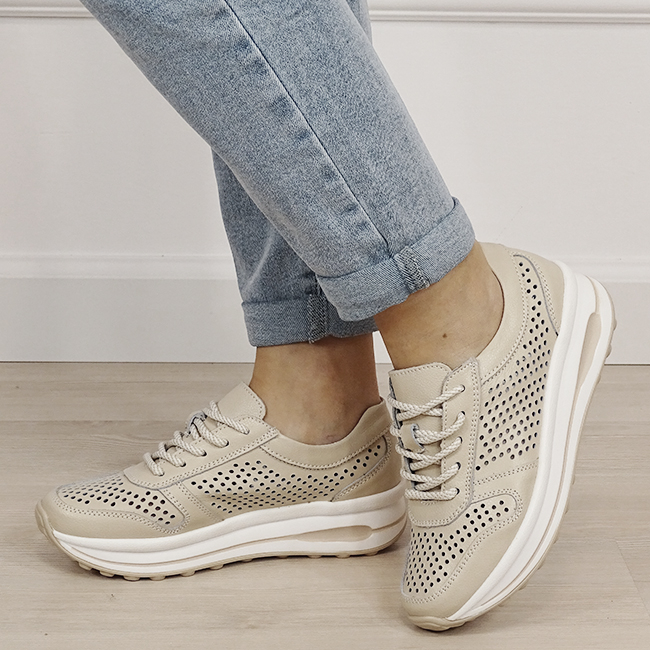 Sneakers piele naturala bej, perforat, B-9005 M4 [1]