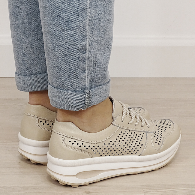 Sneakers piele naturala bej, perforat, B-9005 M4 [4]