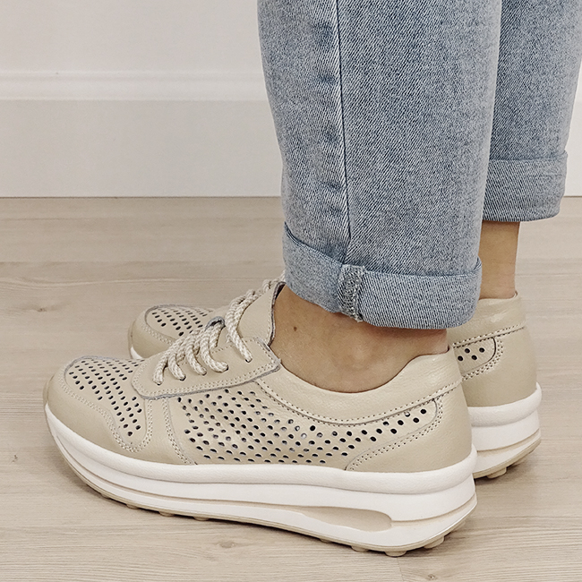 Sneakers piele naturala bej, perforat, B-9005 M4 [2]