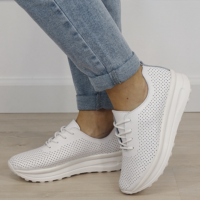 Sneakersi alb perforati din piele naturala B-5122 M2 [1]