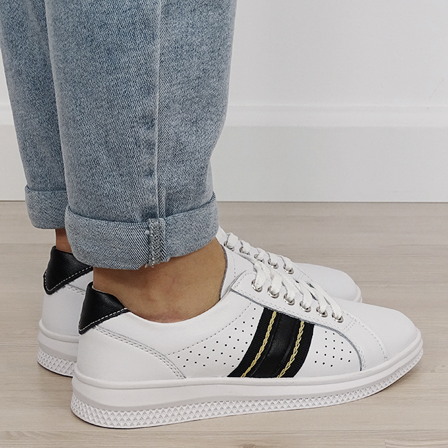 Sneakersi albi cu detalii negre din piele naturala B-5088 M7 [4]