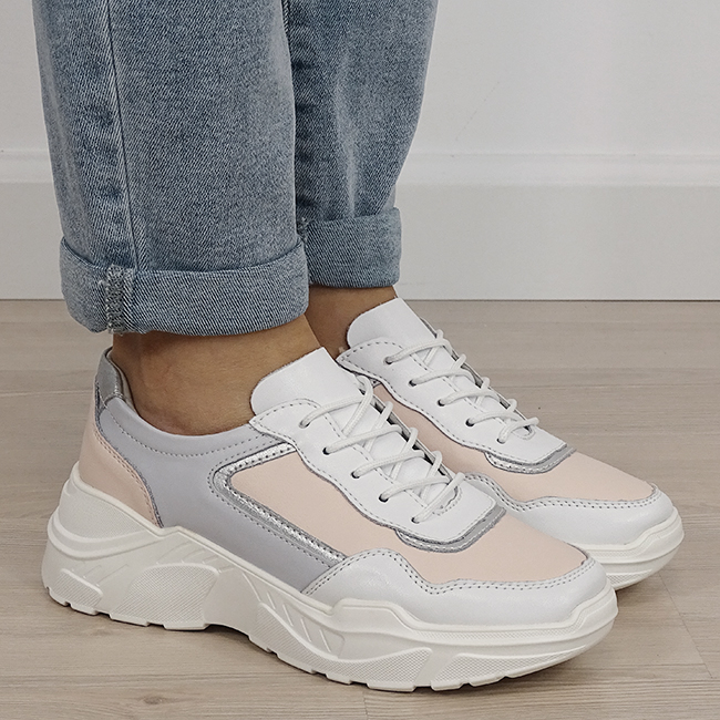 Sneakersi albi din piele naturala B-5092 M2 [5]