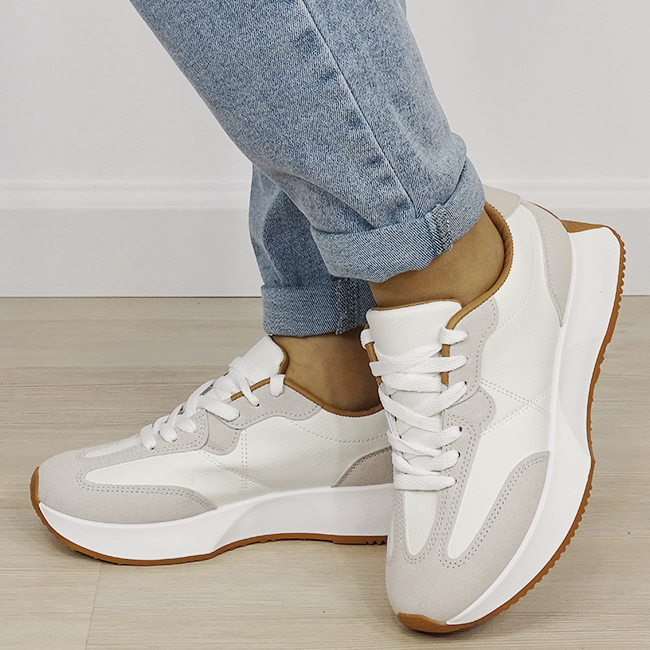 Sneakersi albi din piele naturala B-DCX1605 M3 [1]
