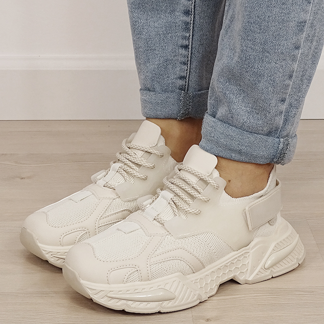 Sneakersi bej albi cu talpa groasa B-8961 M2 [1]