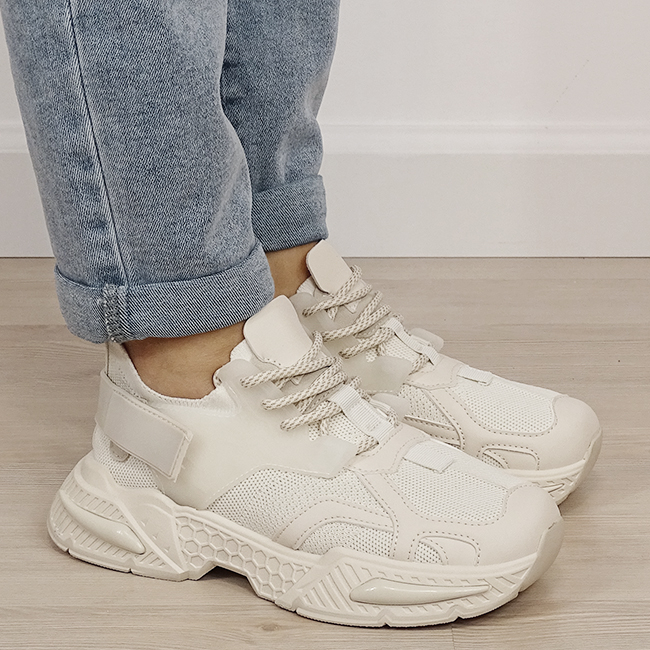 Sneakersi bej albi cu talpa groasa B-8961 M2 [5]