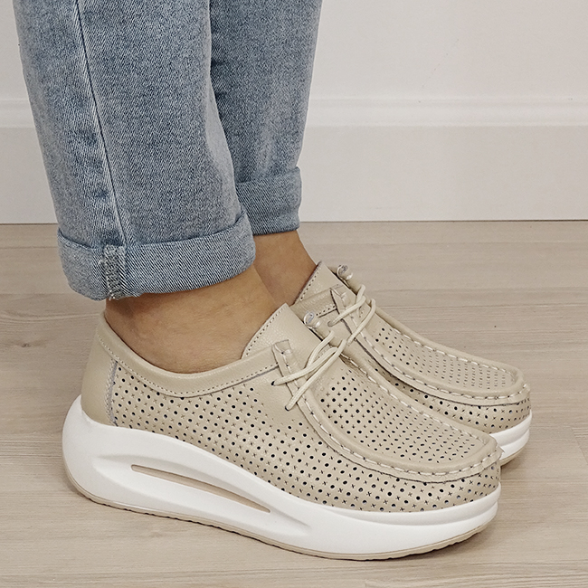 Sneakersi bej perforati din piele naturala B-5129 M4 [5]