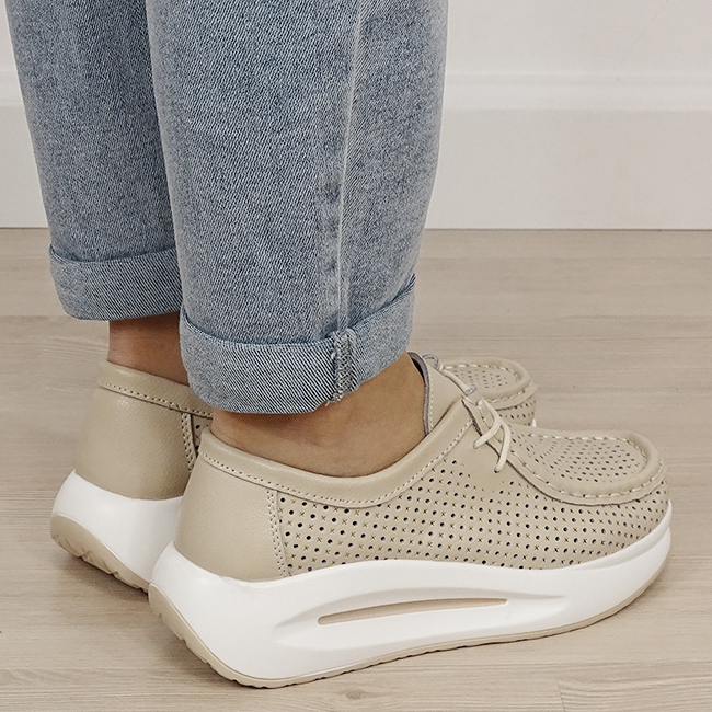 Sneakersi bej perforati din piele naturala B-5129 M4 [4]
