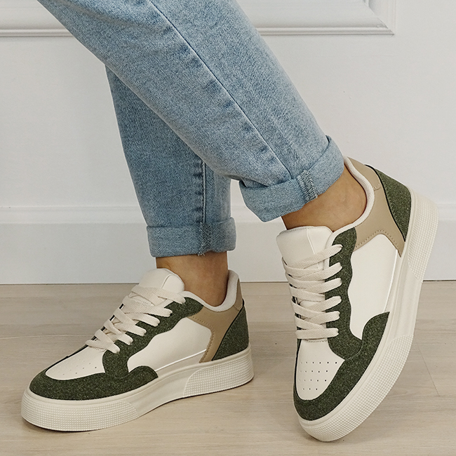 Sneakersi dama crem/verde kaki B-DCX9691 M2 [1]