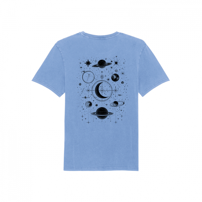 Tricou unisex aspect vintage, Cosmic Harmony, print spate