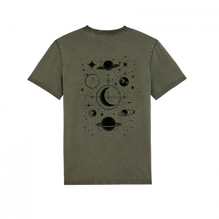 Tricou unisex aspect vintage, Cosmic Harmony, print spate