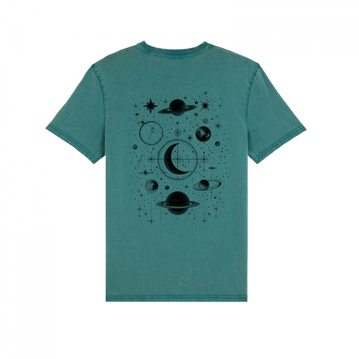 Tricou unisex aspect vintage, Cosmic Harmony, print spate