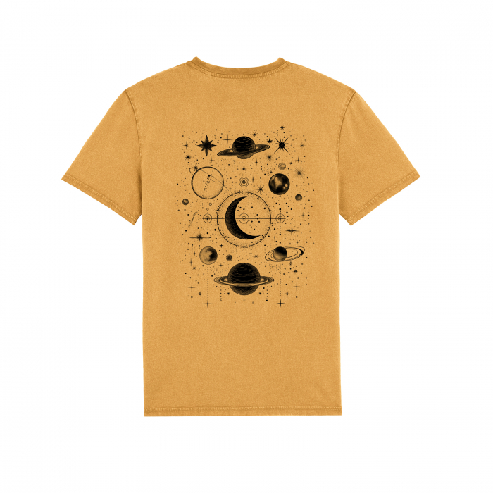 Tricou unisex aspect vintage, Cosmic Harmony, print spate