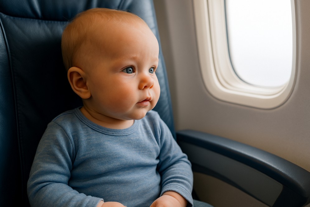 copil mic care sta cuminte in avion