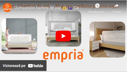 imagine cu trimitere catre contul de youtube empria cu un clip informativ de comparatie intre diverse bariere de pat pentru copii
