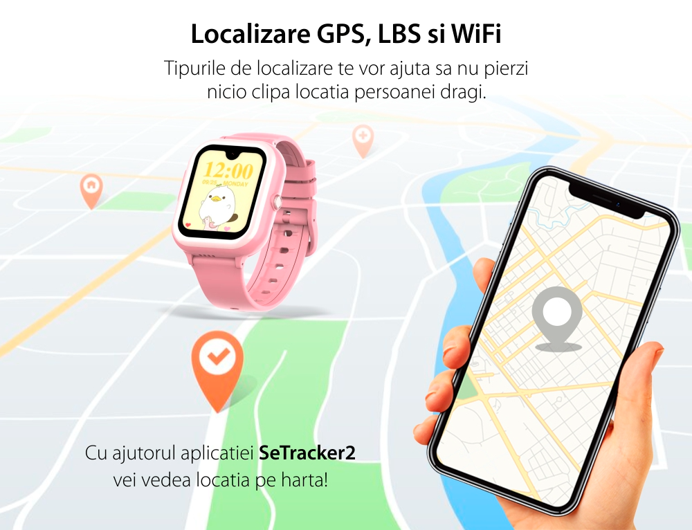 imagine cu localizarea ceasului si a copilului pe aplicatia mobila SeTracker2