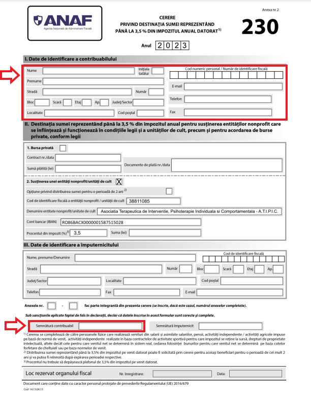 formularul 230 ANAF pentru redirectionarea impozitului pe venit