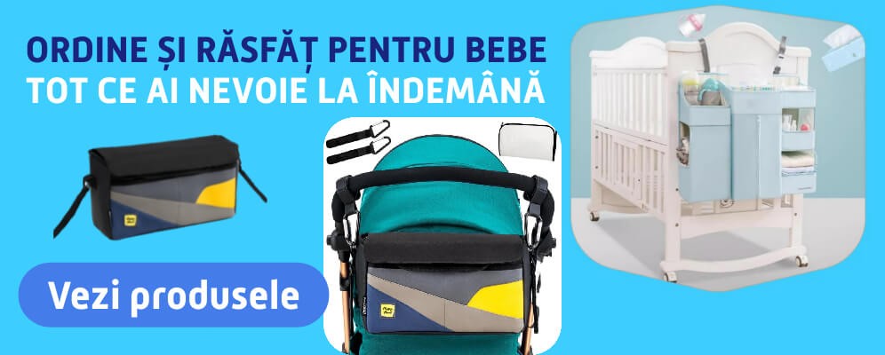 banner cu diverse sisteme de organizare pentru patut bebe sau carucior