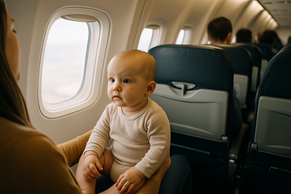 mama cu copilul in avion