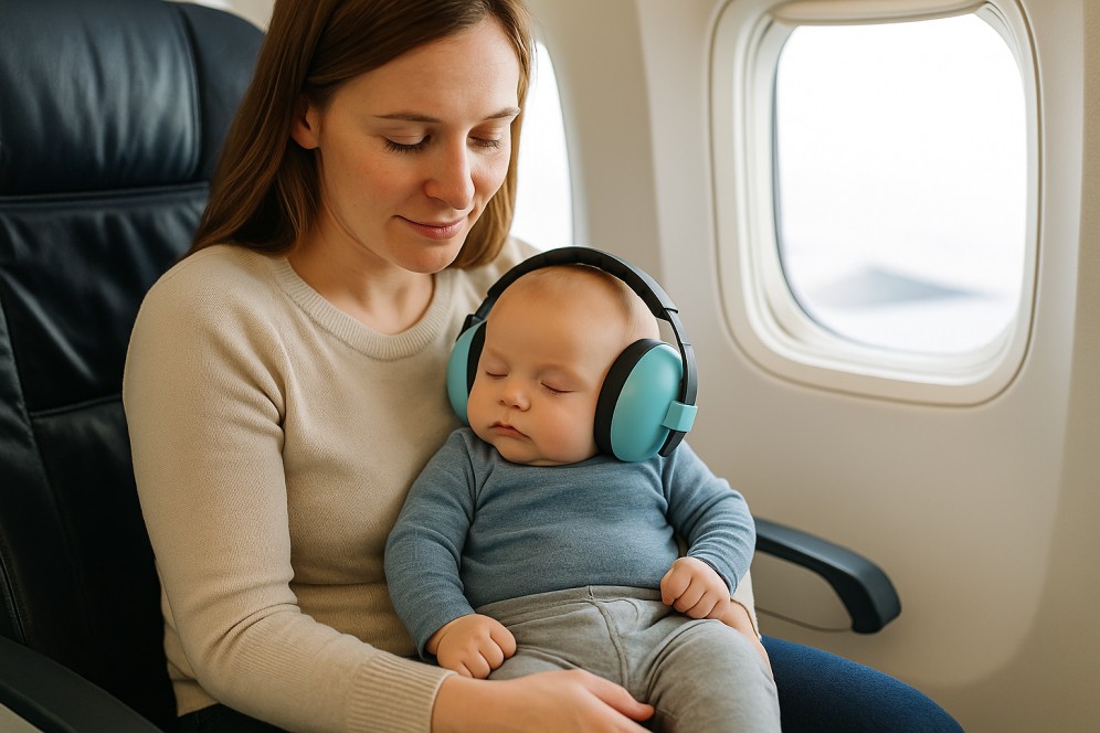 Zborul cu bebelușul: sfaturi esențiale pentru o călătorie cu avionul liniștită și sigură + cum protejezi urechile celui mic
