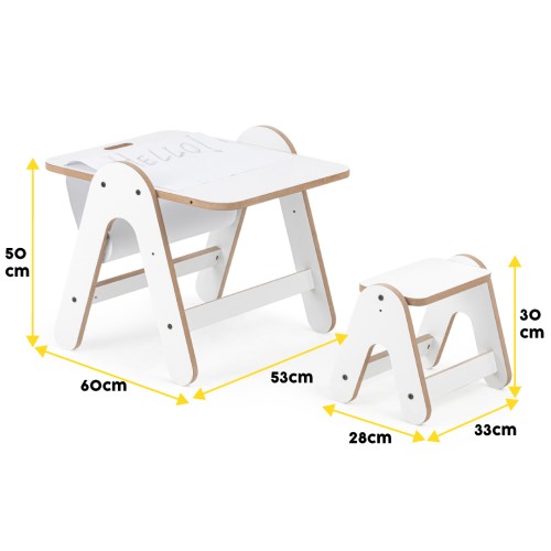 Dimensiuni Masuta si tabla 2 in 1 cu scaunel MamaToyz Massam MDF