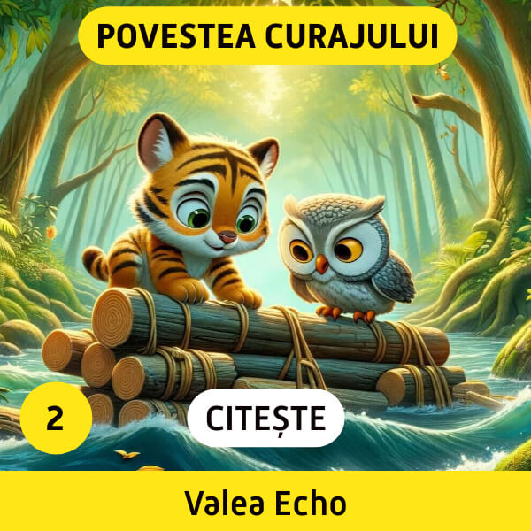 tobi si lumi pe un bustean in rau, povestea curajului